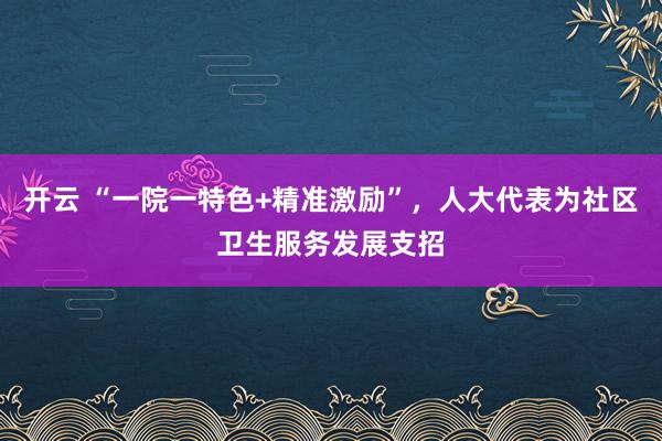 开云 “一院一特色+精准激励”,人大代表为社区卫生服务发展支招