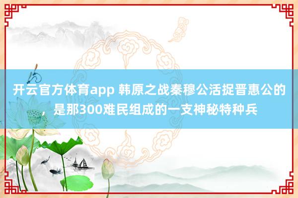 开云官方体育app 韩原之战秦穆公活捉晋惠公的，是那300难民组成的一支神秘特种兵